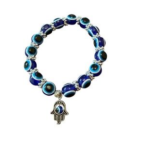 Blue Evil Eye Bracelet with Silver Charm